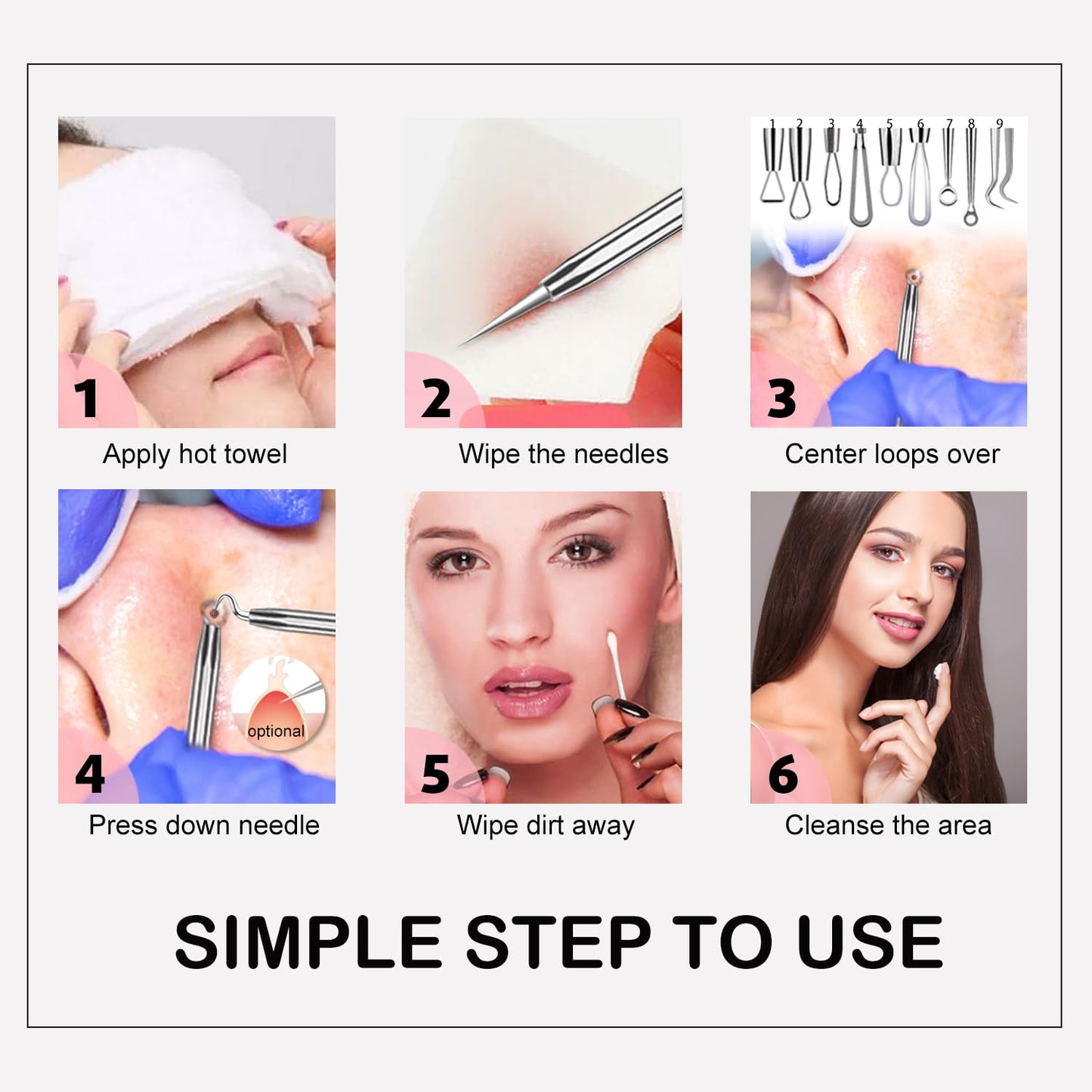 Cbiumpro 6 Pack Blackhead Remover Tools, Pimple Popper Tool Kit, Professional Blackhead Extractor for Zit, Acne, Whitehead, Comedone on Nose - with Case