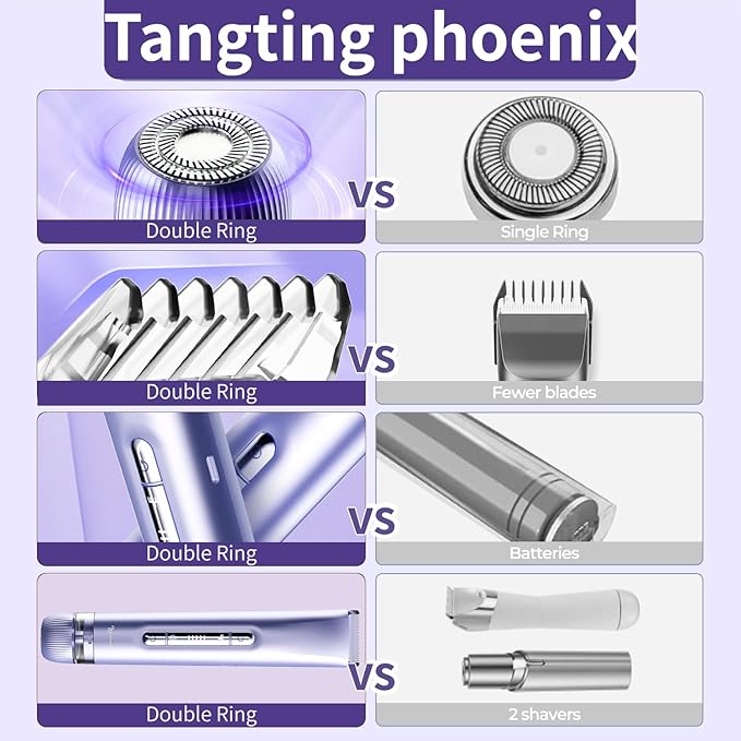 2-in-1 Electric Shaver & Bikini Trimmer for Women - Painless Electric Razor for Face,Body & Intimate Areas,Cordless Wet/Dry Shaver with Dual Blades,Waterproof for Shower&Travel (Lavender Purple)