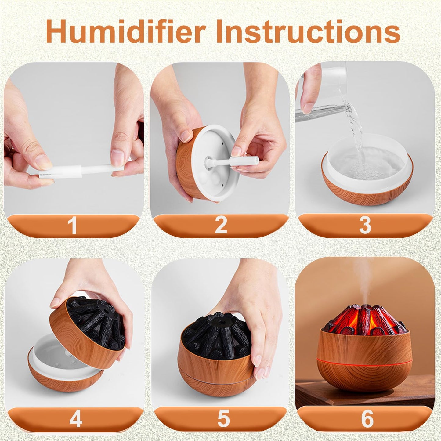 Viewmoi Simulated Carbon Fire Humidifier, Cool Mist Humidifier with Charcoal Fire Design, Ultra-Quiet Humidifier for Large Room, Bedroom, Office, Wood Grain (Light Texture), medium, SX-E351