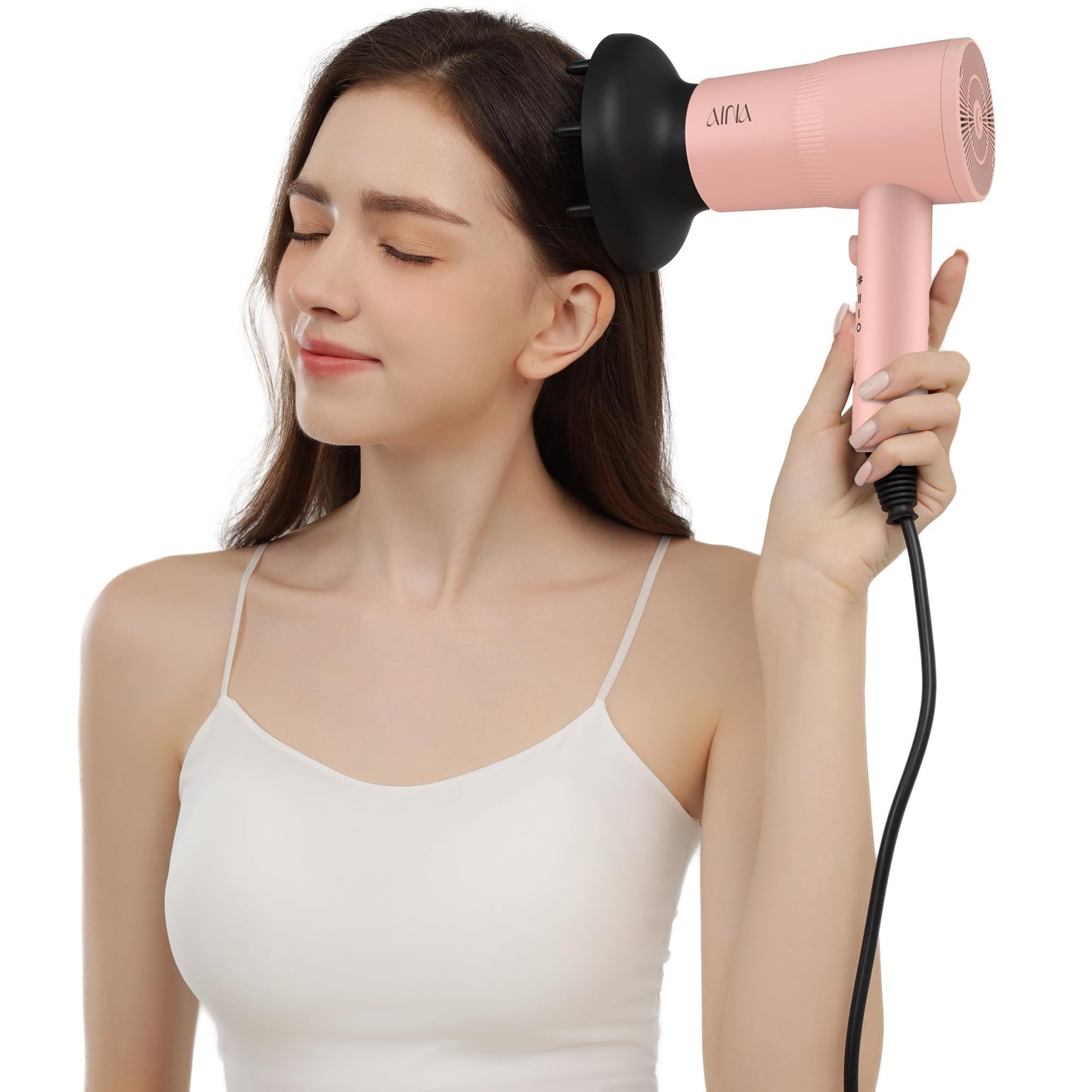 AINA Hair Dryer with Diffuser, Blow Dryer for Women | Advanced Ionic Technology, Ceramic Coating | Cold Shot Features Turbo Heat for Fast Drying and Shine 110V/ALCI (Babe Pink)