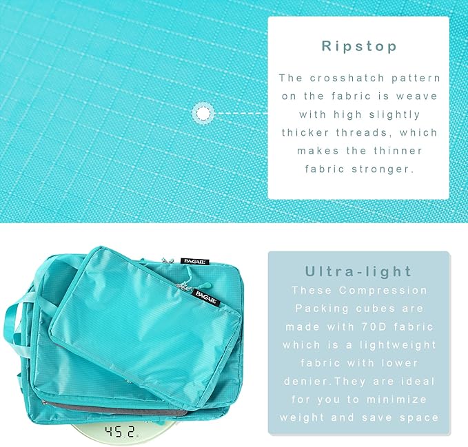 BAGAIL 6 Set Ultralight Compression Packing Cubes Packing Organizer for Travel Accessories Luggage Suitcase Backpack