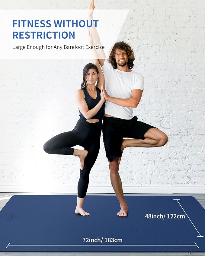 CAMBIVO Large Yoga Mat (6'x 4'), Extra Wide Workout Mat for Men and Women, Yoga Mat Thick 1/3 &1/4 Exercise Mats for Home Workout, Yoga, Pilates (Black,1/4 inch)