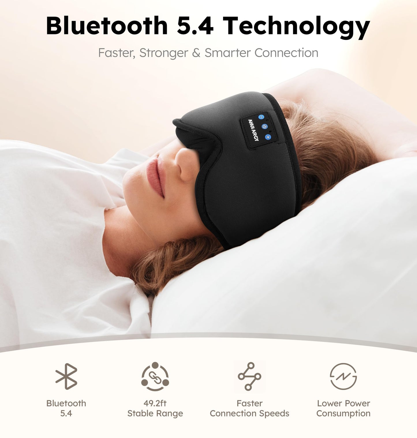 AHUIARGY Ice Silk Sleep Mask with Headphones, Sleep Headphones for Side Sleeper with 3D Cups, Bluetooth 5.4 Sleeping Eye Mask, Total Blackout Sleeping Headphones for Women Men(Black)