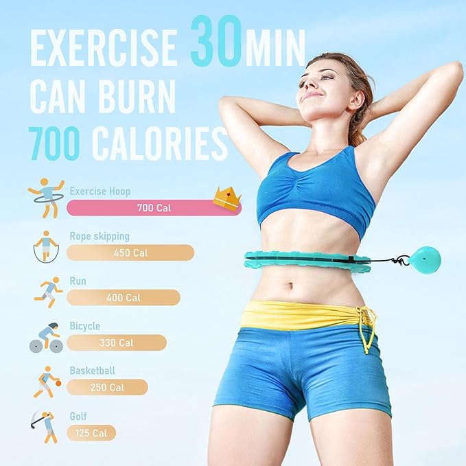 JKSHMYT Weighted Hula Circle Hoops for Adults Weight Loss, Infinity Fitness Hoop Plus Size 47 Inch, 24 Detachable Links, Exercise Hoop Suitable for Women and Beginners