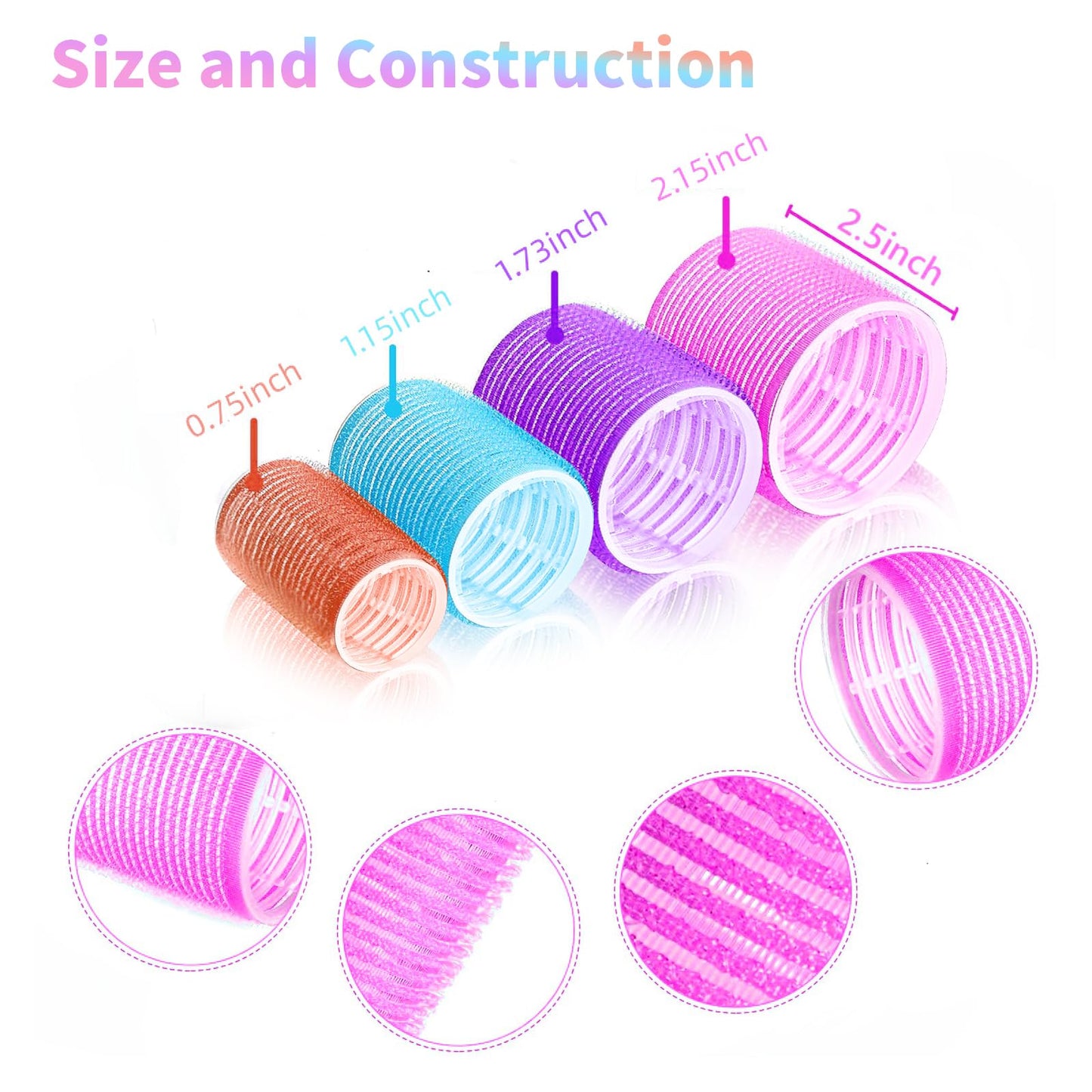 34Pcs Hair Roller Set with Clips, Self-Grip Hair Rollers for Volume, Salon Hairdressing Curlers and DIY Hairstyles, 4 Sizes Rollers Hair Curlers in a Storage Bag