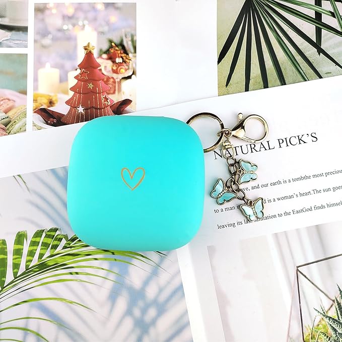 Compatible with Powerbeats Pro, Soft Silicone Case with Gold Heart Pattern for Powerbeats Pro Case with Cute Butterfly Keychain for Girls Women (Mint Green)