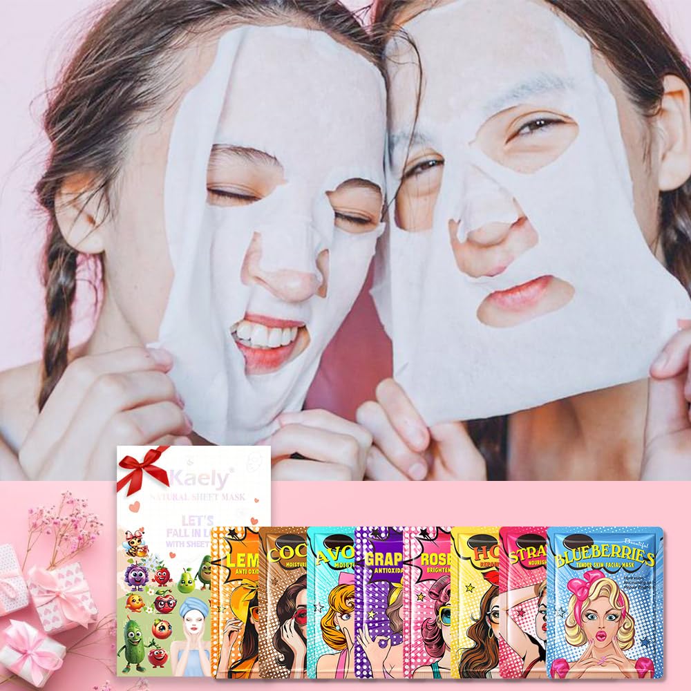 FeiCuiYun Girl Character Sheet Masks, Spa Party Facial Mask Skincare Set, Sheet Masks Skin Care, Moisturize Brighten Soothe for All Skin Types, Christmas Birthday Gifts for Women Men Girls, (8Pcs)
