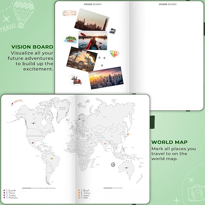 Clever Fox Bucket List Journal Large – Inspirational Book for Memories & Adventures – Motivational Bucket List Notebook for Couples, A4 (Forest Green)