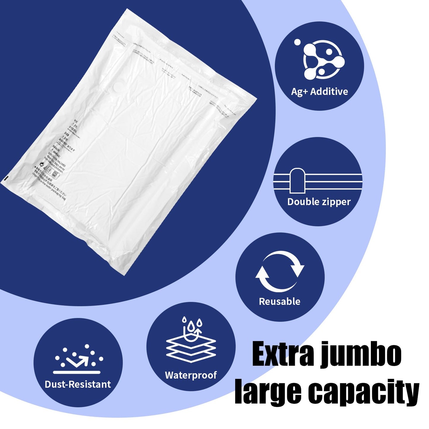 10 Pack Medium Vacuum Storage Bags,Sturdy Leak-Free Vacuum Seal Bags,Reusable 80% Space Saver Vacuum Seal Bags for Clothes, Pillows,Bedding, Blankets, Comforters,Travel Luggage,Hand Pump Included