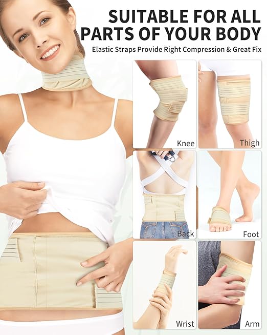 2 Pcs Castor Oil Pack Wrap for Liver,Stomach,Neck,Knee,Foot & Entire Body,Reusable Compress Pack for Women Men Wrap Kit for Hot/Cold Compress with Adjustable Strap,Castor Oil Not Included