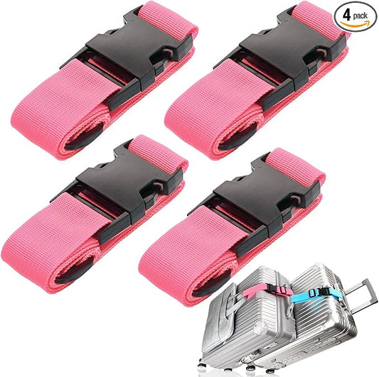 4Pack Luggage Straps for Suitcases, Travel Connector for Carry On Bag, Add Bag to Connect Two Suitcases, Adjustable Belt Attachment Accessories for Connect Your 3 Luggages, Pink