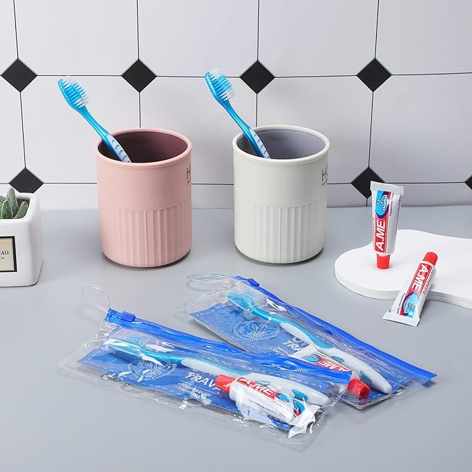 30 Set Toothbrush and Cover Travel Kit Bulk with Toothpaste Individually Wrapped Travel Size Toothbrush Set Soft Bristles Resealable Portable and Reusable Bag for Homeless Hotel Home Charity