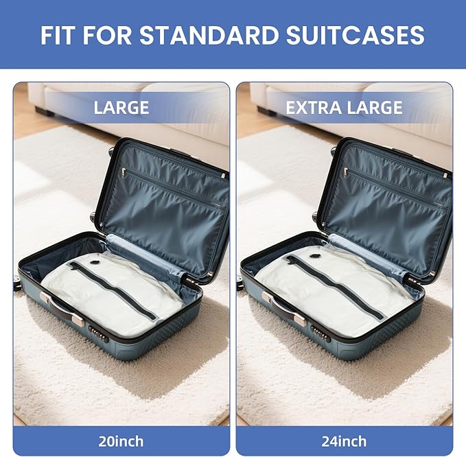 BAGAIL TPU Vacuum Bag for Travel, Reusable Compression Bag with IPX8 Waterproof Zipper, Save Space for Suitcase, Backpack and Carry on (White, Large, With Pump)