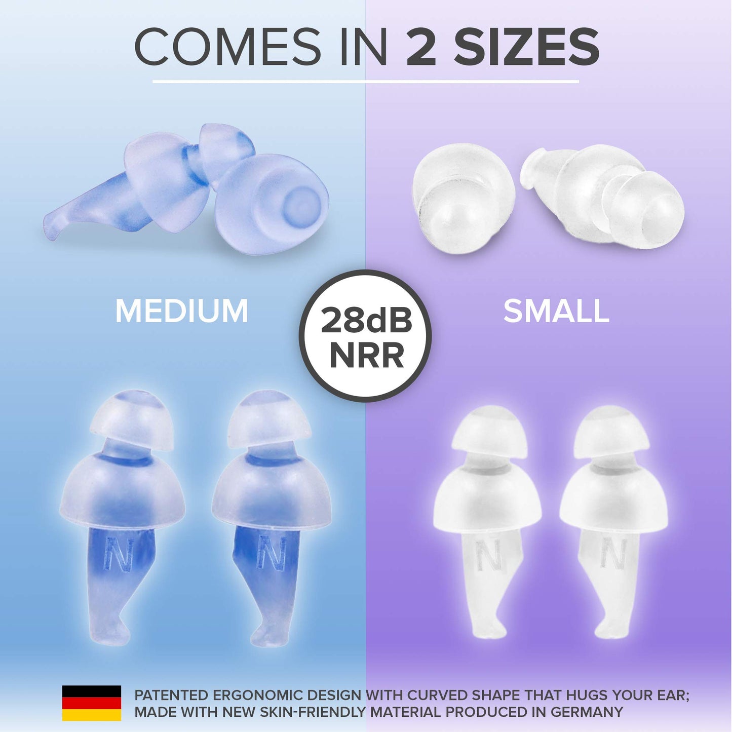 Ear Plugs for Sleeping by LaloLab | 2 Sizes Comfortable Reusable Noise Cancelling Earplugs for Sleep, Snoring, Travel & Work | Up to 28 dB NRR | Case & Gift Box | 2 Pairs, Medium & Small