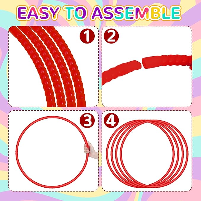 2 Pcs Toy Hoop Exercise Hoop Detachable Adjustable Plastic Toy Ring Playground Equipment for School Colored Circles Exercise Ring for Teens Dog Agility Equipment(Red,20 Inch)
