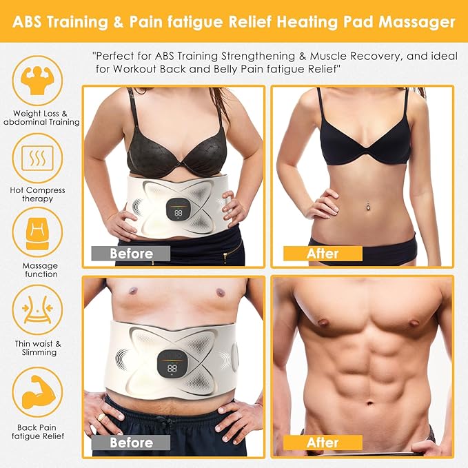Abs Sculptor, Ab Toning Belt with Heating Pad for Stomach Cellulite Removal Fat Burning, ab Toner Machine for Belly Exercise Smooth & Firming, Lower Back Massager for Pain Relief Women Men Unisex