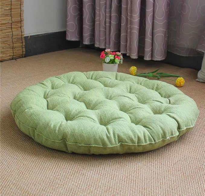 Large Linen Floor Cushions,Round Futon Pillows Japanese Style Tufted Floor Pillows Meditation Cushions for Seating On Pad for Yoga Sofa Balcony(Size:65x65cm(26x26inch),Color:Light Green)