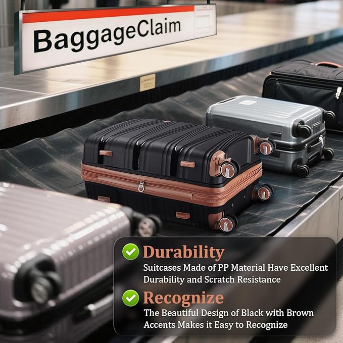 4-Piece Expandable Hardshell Luggage Set with TSA Lock (14/20/24/28) - Lightweight PP Suitcases, 360° Silent Spinner Wheels and Durable 100LB Handle for Air Travel (Black)