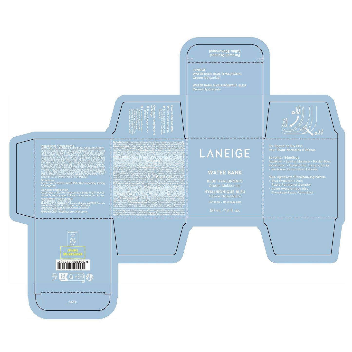 LANEIGE Water Bank Blue Hyaluronic Cream Moisturizer Mini: Hydrating Korean Face Cream with Squalane & Ceramide for Skin Barrier Support, Dermatologist-Tested