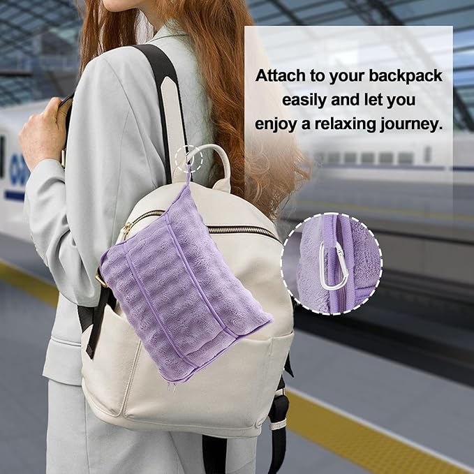 SOCHOW Travel Blanket for Airplane Train and Car, Soft Travel Blanket or Pillow 2 in 1 Compact with Portable Bag Pillowcase, Flight Blanket with Luggage Sleeve and Backpack Clip, Dusty Purple