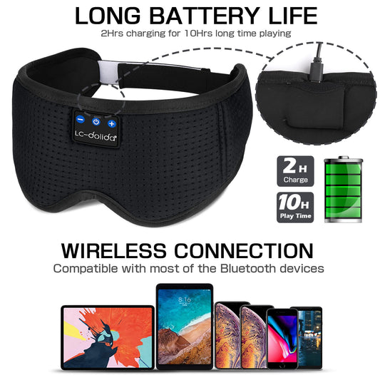 Sleep Headphones Sleep Mask with Bluetooth Headphones, LC-dolida Eye Mask for Sleeping Eye Pillow Sleeping Headphones for Side Sleepers Thin Speaker Cool Gadgets Gifts for Men&Women