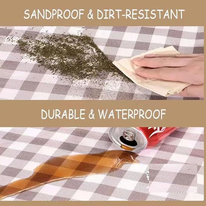K Y KANGYUN Extra Large Picnic Blanket Outdoor Beach Blankets, Water-Resistant Foldable Sandproof Blankets Cute Picnic Mat for Beach, Camping Grass Lawn Park Mats (Tan Gingham, 80x60 in)
