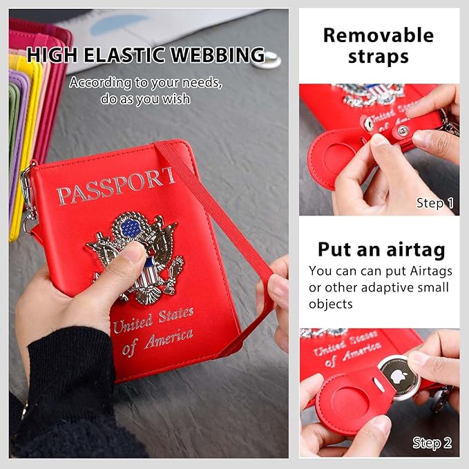 Cnycmy Passport Holder with Airtag slot,Passport-Wallet-Holder for Women,for Family, Rfid Passport Book Card Slot Waterproof, passport holder for travel (red1)