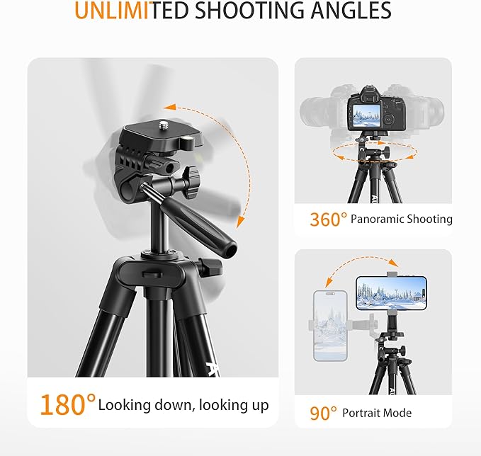 71″ Camera Tripod Aluminum Tall Tripod Stand Compatible with Canon Nikon with Wireless Remote Phone Holder and Bag Max Load 6.6 LB