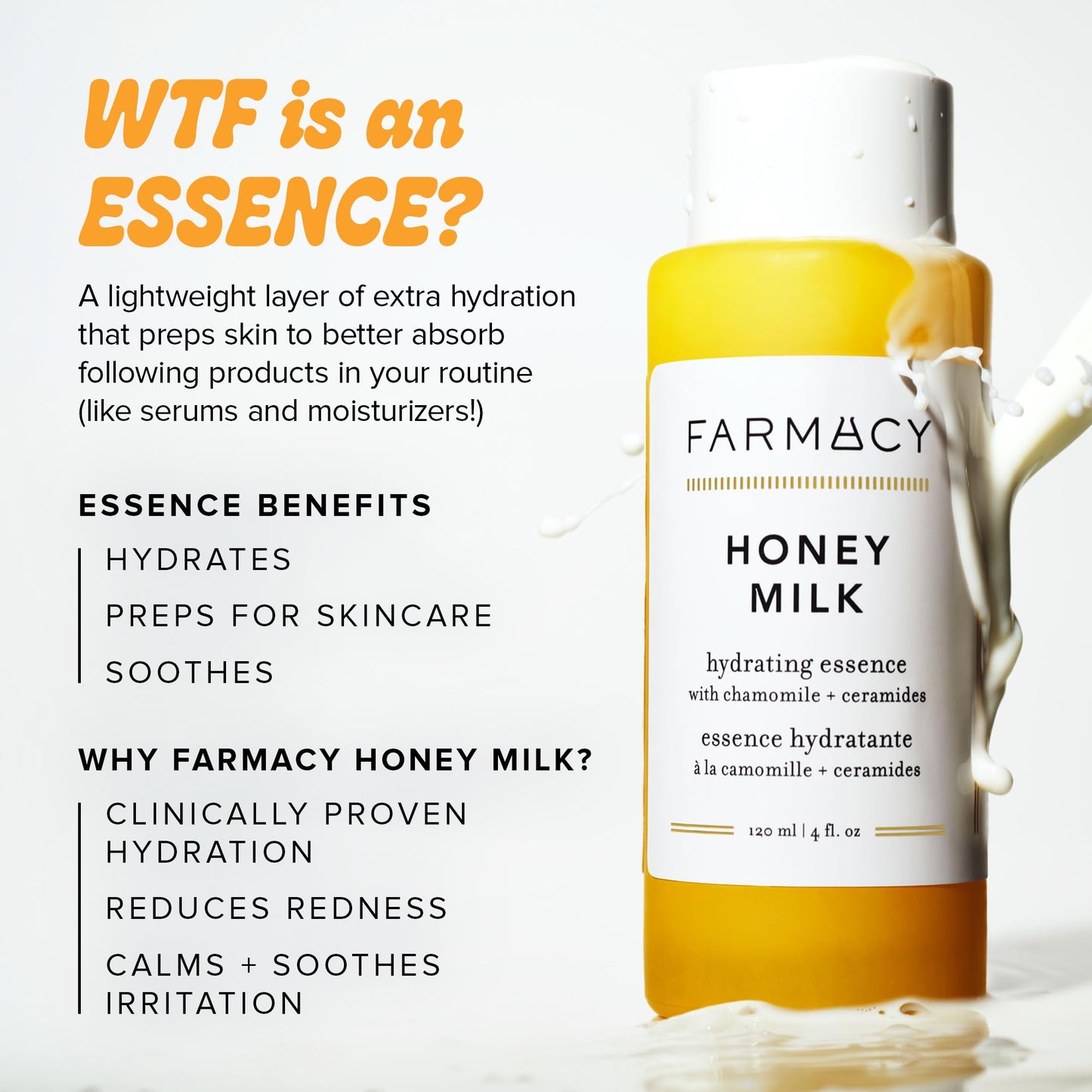 Farmacy Hydrating Essence - Hydrating Honey Milk Toner + Facial Essence to Soothe, Moisturize and Strengthen Skin Barrier - Preps Complexion for Skincare Products or Makeup Application (10ml)