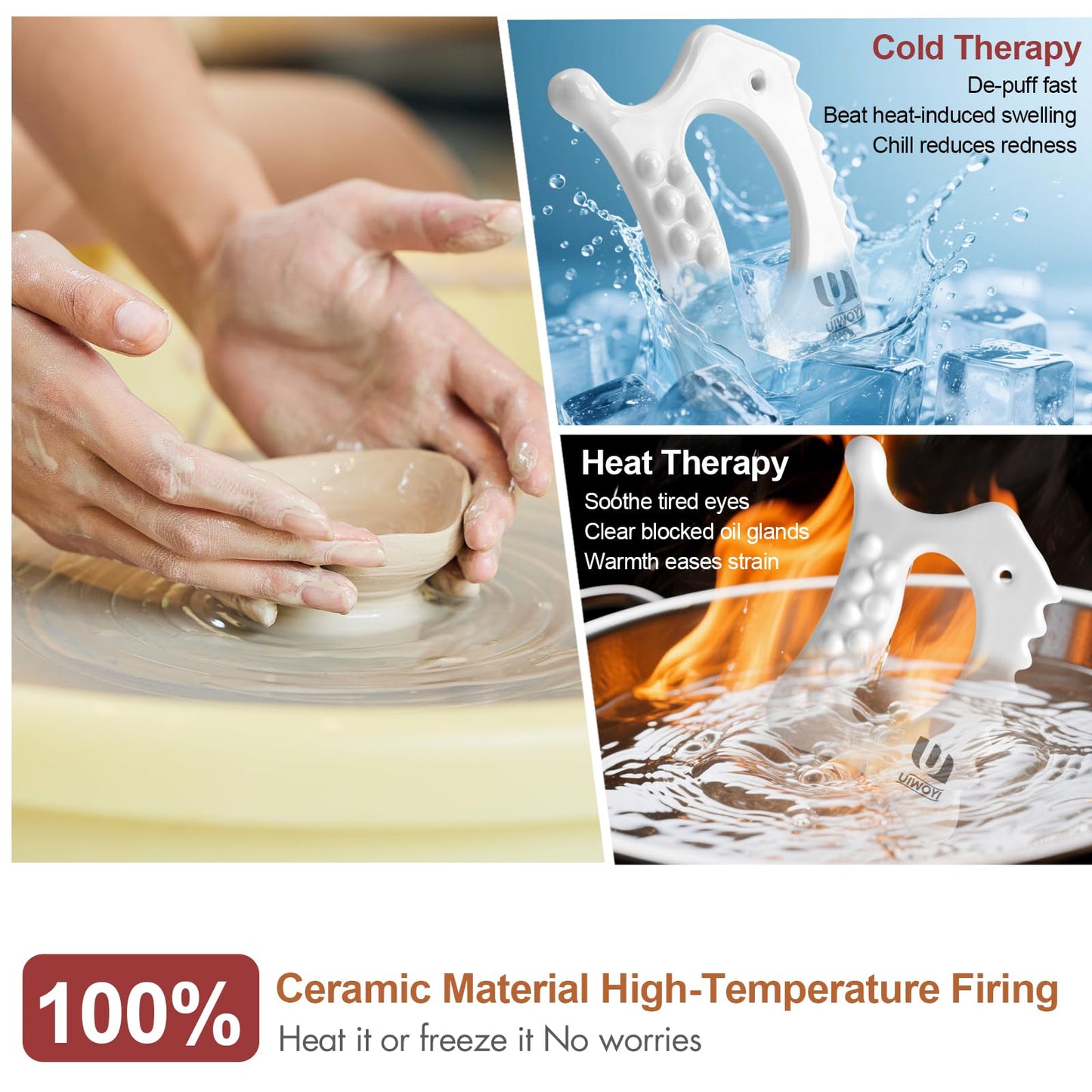 6-in-1 Ceramic Gua Sha Tool for Face & Body - Manual Facial Massage for Lymphatic Drainage, Jaw Lifting, Neck Massage, Puffiness Care for Stress Relief at Home, Self Care Gift for Mum Wife