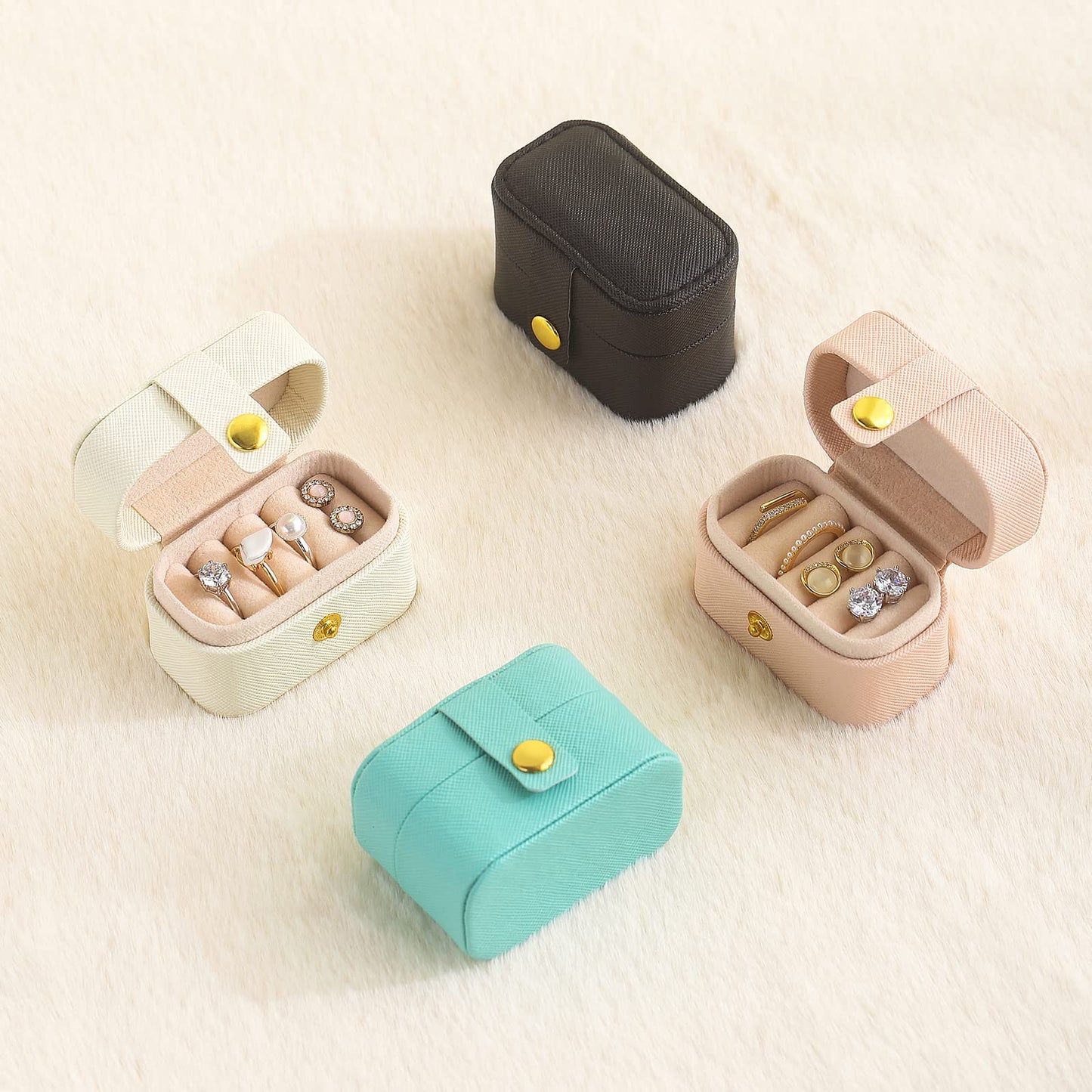 CASEGRACE Small Jewelry Ring Box Mini Travel Jewelry Case Portable Ring Storage Case for Rings Earrings, Gifts for Women, White