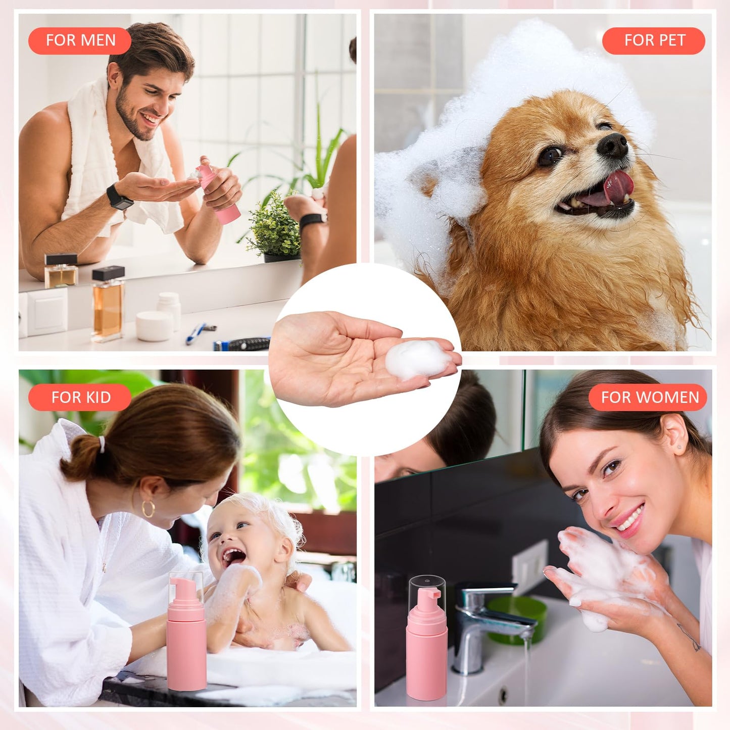 Teenyyou 50pcs Foam Pump Bottles 1oz/30ml Plastic Mini Empty Dispenser DIY Travel Face Cleanser Mousse Soap Foam Bottle Refillable Hand Soap Eyelash Shampoo Cosmetics Portable Travel Pack(Pink)