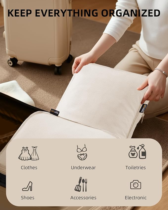 Compression Packing Cubes for Carry on, XL/L/M/S Luggage Organizers (6 Set, Cream White)