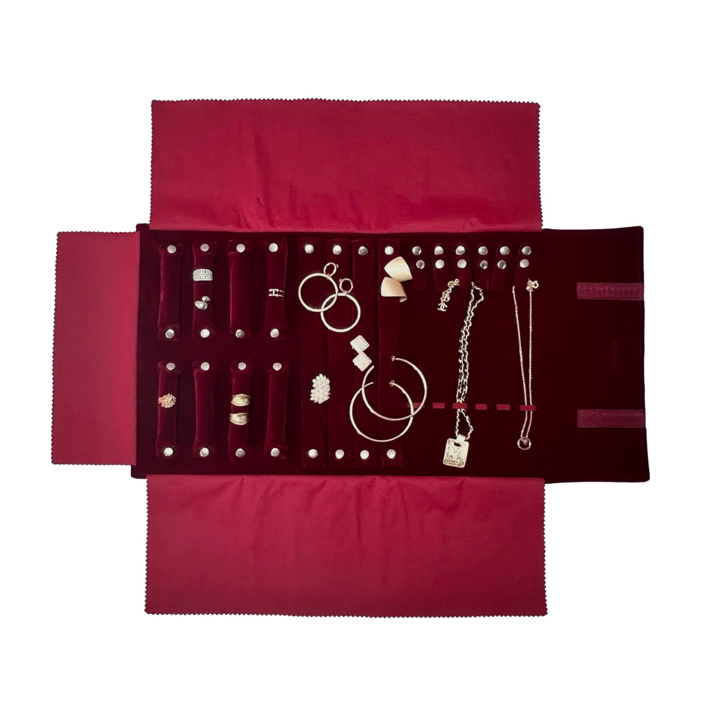 UnionPlus Velvet Jewelry Case Roll Bag for Necklace Bracelet Earrings Rings Multi-compartments, Great Jewelry Organizer for Travel, Burgundy