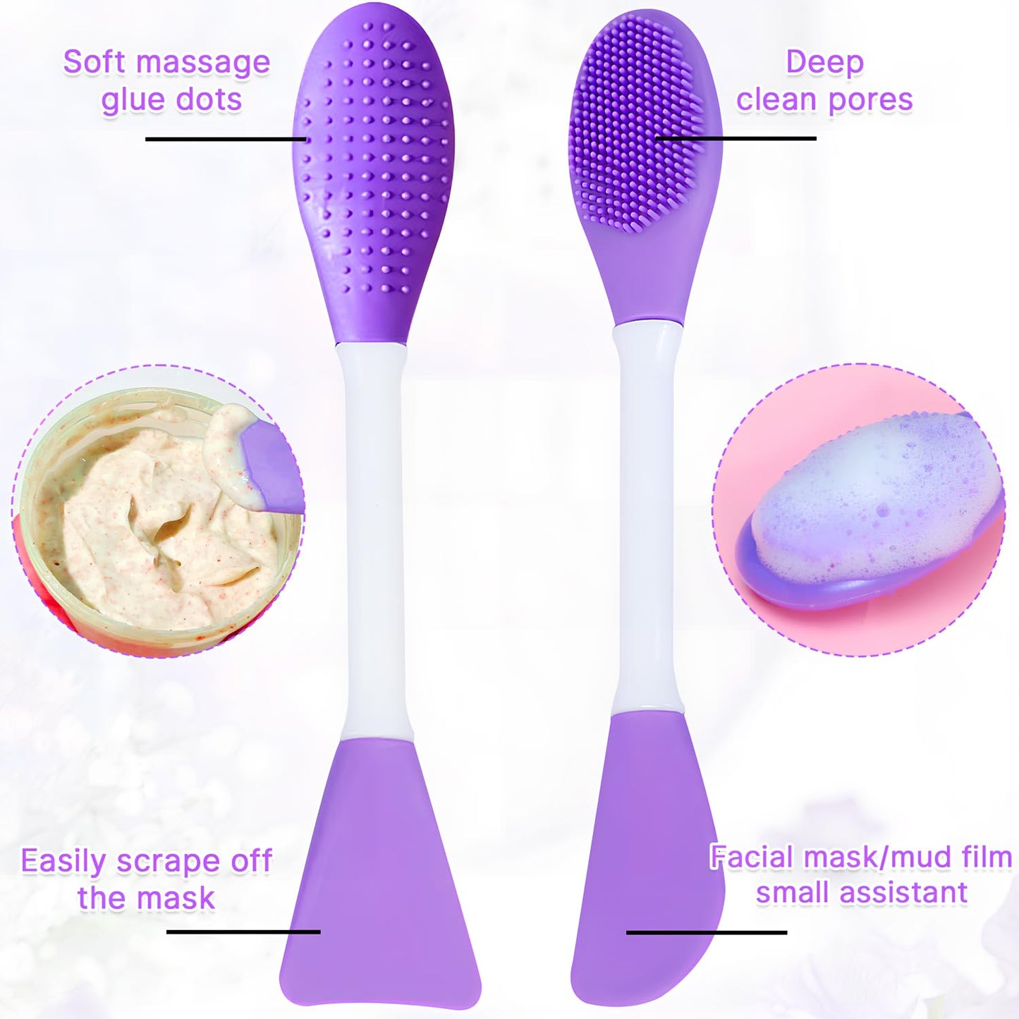 2 Pcs Silicone Facial Cleansing Brush,Face Masks Skincare Brush for Pore Cleansing(Purple)