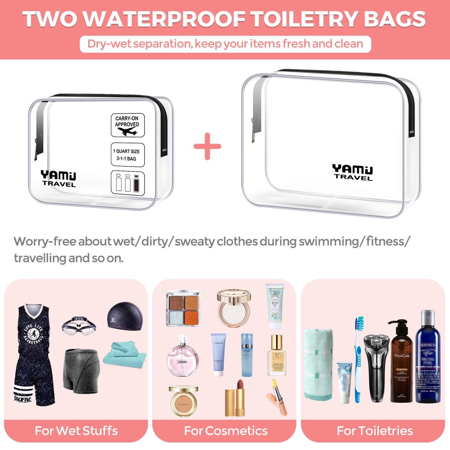 YAMIU Packing Cubes for Suitcases, 7 Pcs luggage organizer bags with Shoe Bag, 2 Waterproof Travel Toiletry Bags, Travel Cubes for Travel Essentials Travel Accessories