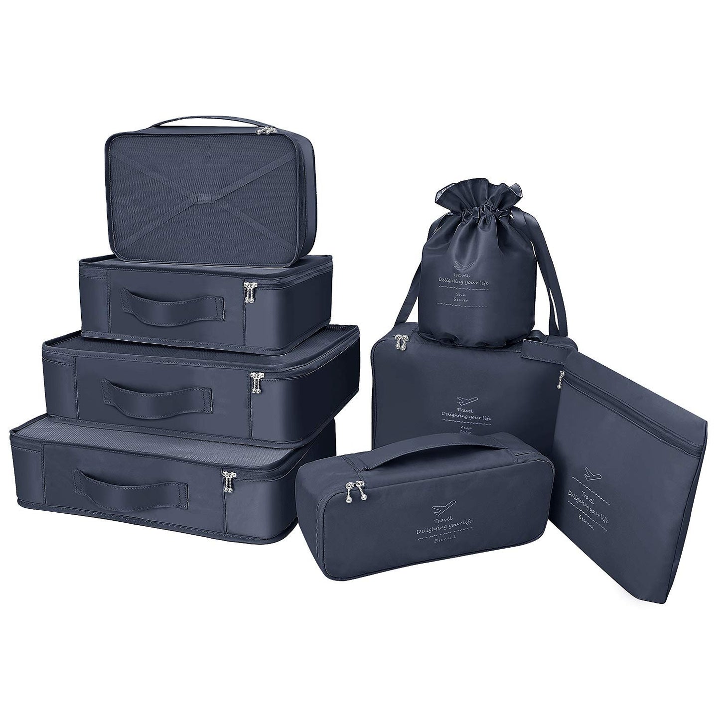 Packing Cubes 8 Sets Travel Luggage Organizers Include Waterproof Shoe Storage Bag Convenient Packing Pouches for Traveller (Navy blue)