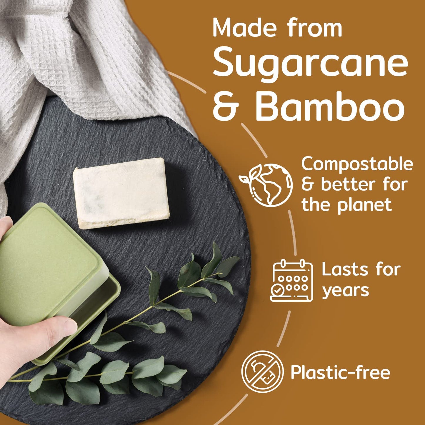 Impresa [2 Pack] Bamboo Soap Holder Compatible with Ethique Shampoo & Conditioner Bars - Quick Drying Slatted Soap Box & Shampoo Bar Container - Compostable Sugarcane