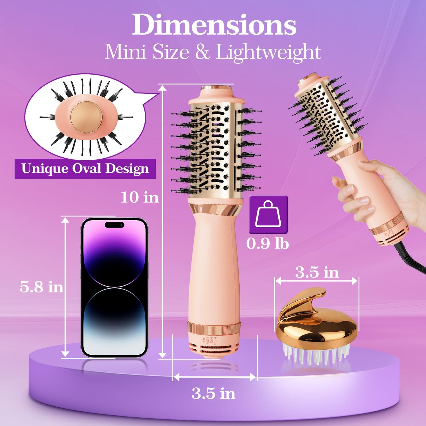 Voseki Hair Dryer Brush Blow Dryer Brush in One, 4-in-1 Hair Dryer Brush Blow Dryer with Oval Barrel, Mini Hot Air Brush for All Hair Types(Pink)