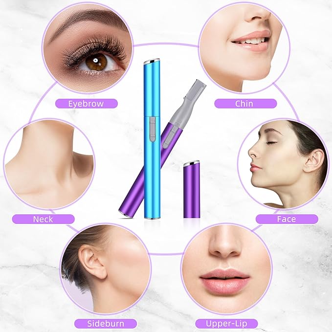 Chumia 2 Pcs Electric Eyebrow Trimmer Women Precision Face Razors Mini Shaver with Comb Christmas Women Gift Battery Operated Personal Epilator for Face Neck Fuzz Lips Leg(Sky Blue, Purple)