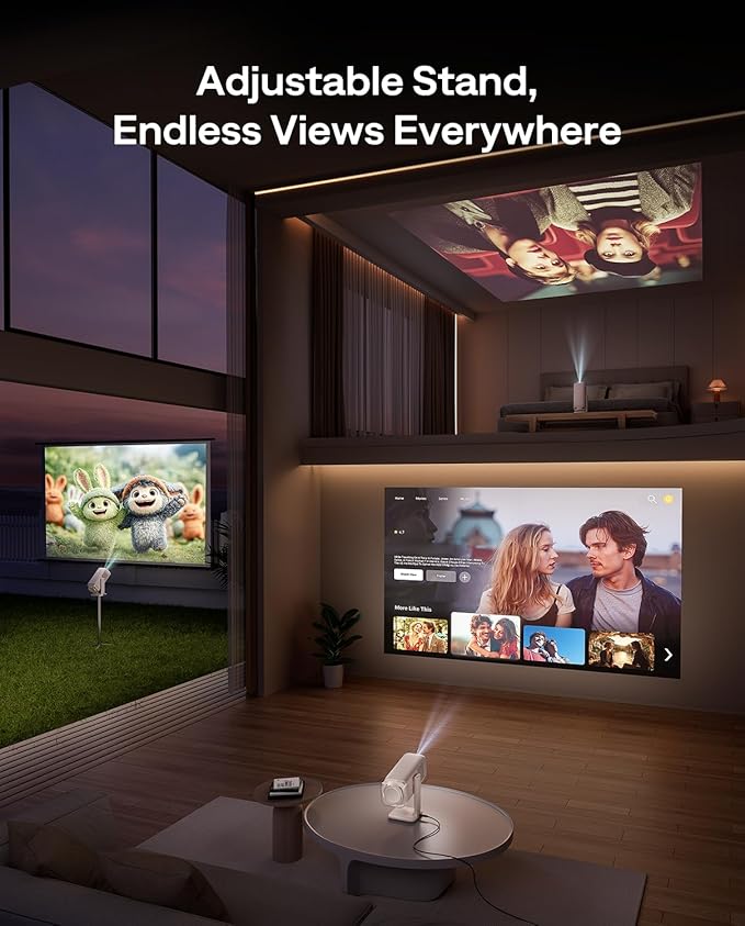 Aurzen BOOM Air Google TV Portable Projector with WiFi and Bluetooth, USB-C Powered, Smart Projector for Outdoor & Home Movie, 4K Supported, Real-Time Focus, Dolby Audio, Adjustable Stand, Off-White