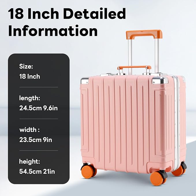 18 Inch Carry On Luggage Suitcase Locks TSA Approved Hardside Lightweight Suitcase with Cup Holder TSA Lock Carry On Luggage with USB Port Phone Holder Suitcases with 360° 8 Double Spinner Wheels