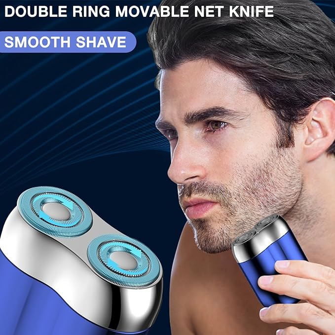 2025 New Model Mini Dual-Head Electric Shaver, Electric Mini Portable Razor, Pocket Size Washable Double Head Razor, Rechargeable Waterproof Compact Electric Shaver for Home, Car, Travel (Blue)