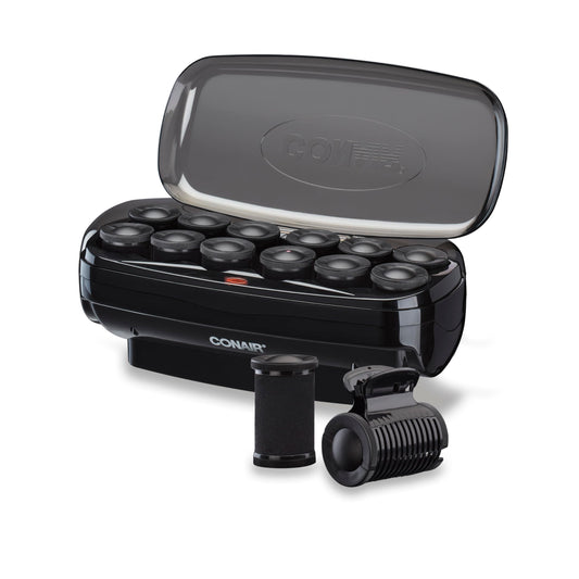Conair Hot Rollers for Long, Medium & Short Hair, 12 Jumbo 1 ½" Heated Hair Rollers with Clips, Hot Curlers for Women, Volume & Curls, Amazon Exclusive, Black
