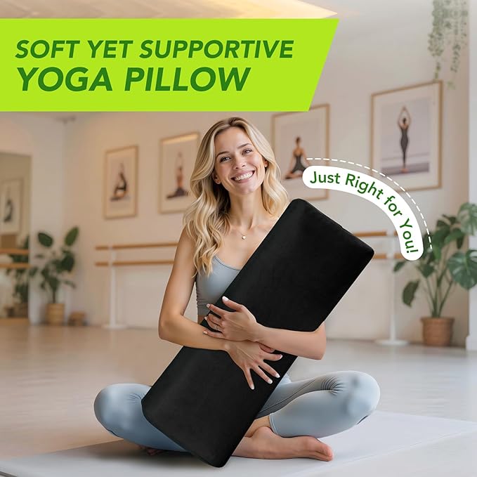 Rectangular Yoga Bolster - Meditation Pillow with Washable Suede Cover, 27"X10" X5.5"
