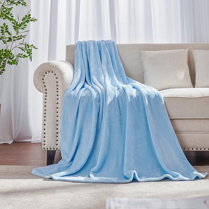 JIAHANNHA Light Blue Throw Blanket Fleece Blanket Throw Size(50 by 70 Inches),Super Soft Cozy Plush Blanket for Couch Sofa Bed,Lightweight Warm Bed Blankets for Adults,All Season