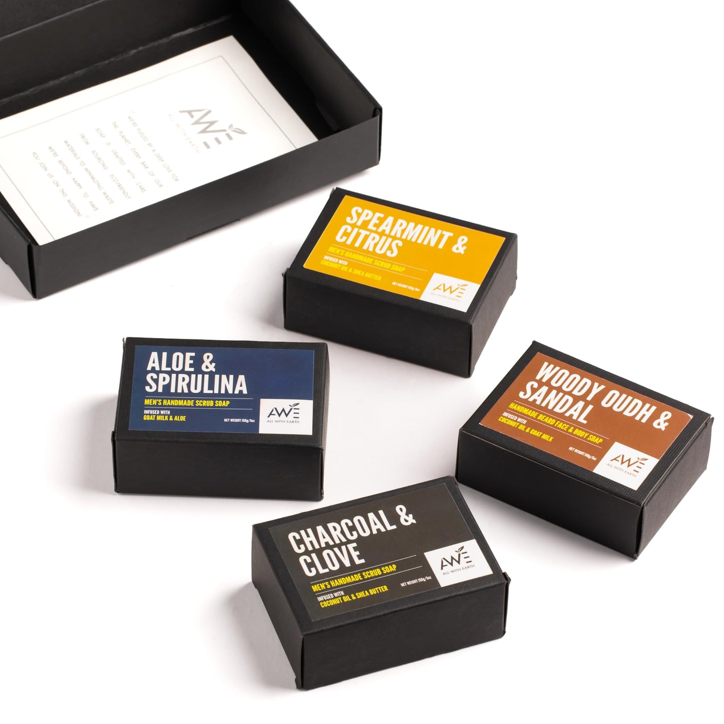 All With Earth Men’s Moisturizing Scrub Soap Set of 4 Handmade Natural Bars Rugged Masculine Scents Deep Cleanse Hydrate Nourish Face Beard Body (Option 1)