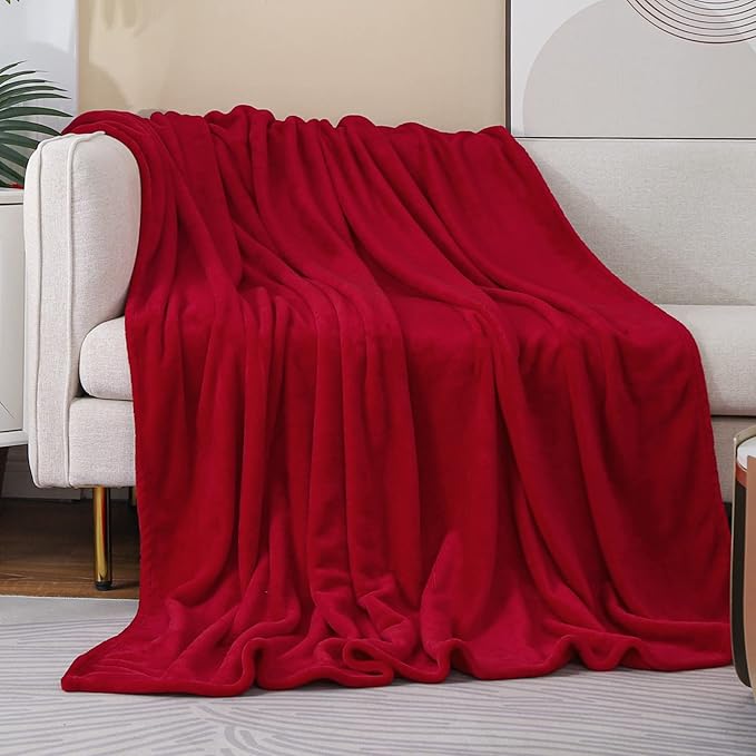 JIAHANNHA Flannel Fleece Blanket Queen Size Red 90 by 90 Inches Blankets for Couch Sofa Bed 280GSM,Super Soft Plush Cozy and Luxury Warm Bed Blanket for All Season
