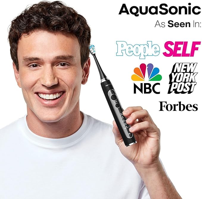 Aquasonic Duo Series PRO UV - ADA Accepted Electric Toothbrushes with UV Sanitizer - Inductive Charging Base - 5 Modes with Smart Timers - 10 Proflex Brush Heads & 2 Travel Cases