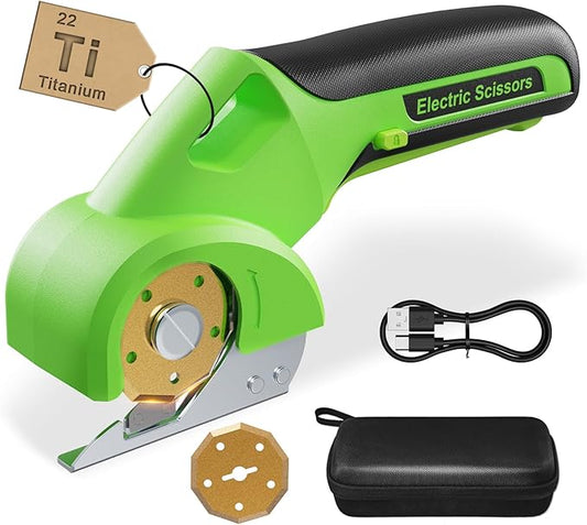 4V 2000mAh Cordless Cardboard Cutter, Electric Scissors for Cardboard with 2 Titanium Blades,LED & Safety Lock,Max Cutting1/4",Rotary Cutter for Fabric,Gifts for Men&Women - Green